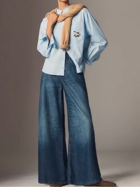 Pilcro Denim - Anthropology Pilcro High Rise Wide Leg Blue Jeans
